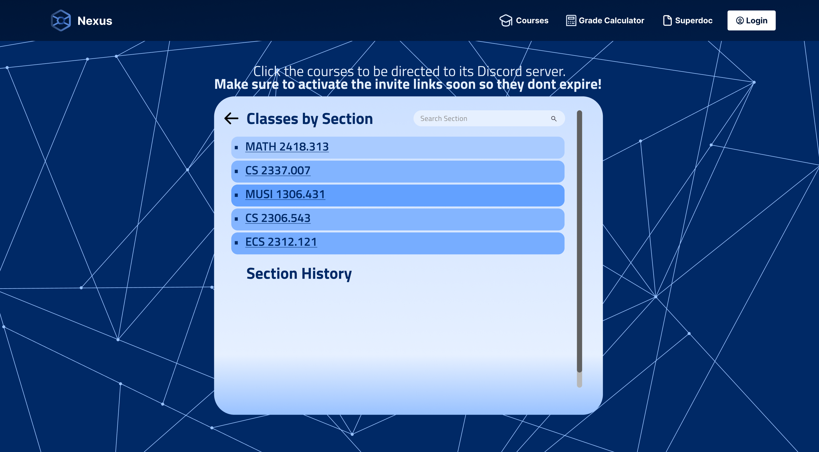 Another early page, the background is meant to represent Nexus quite literally, where it's a connection of multiple points and lines.